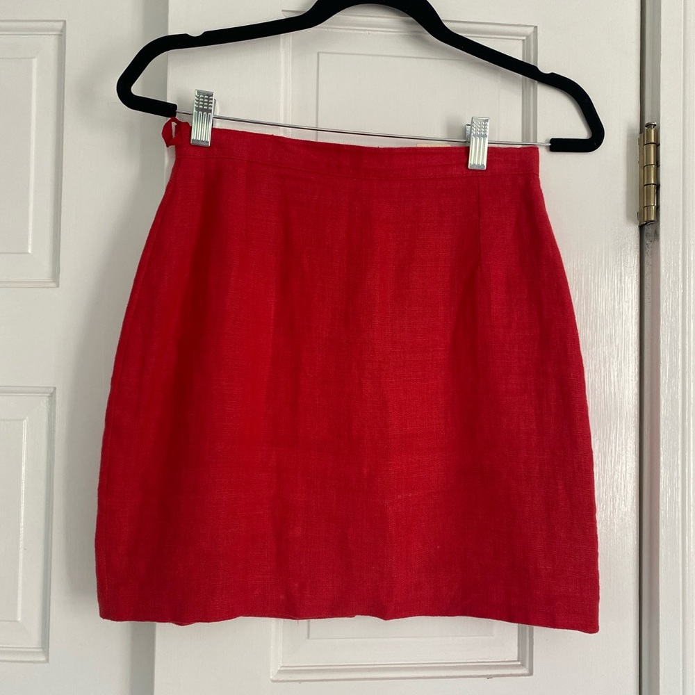 bright red a-line linen mini skirt